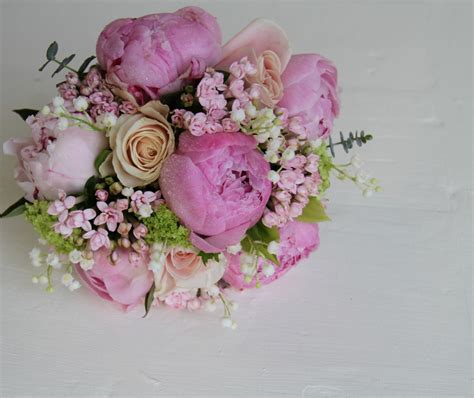 Pink Peony And Lily Of The Valley Spring Wedding Bouquet