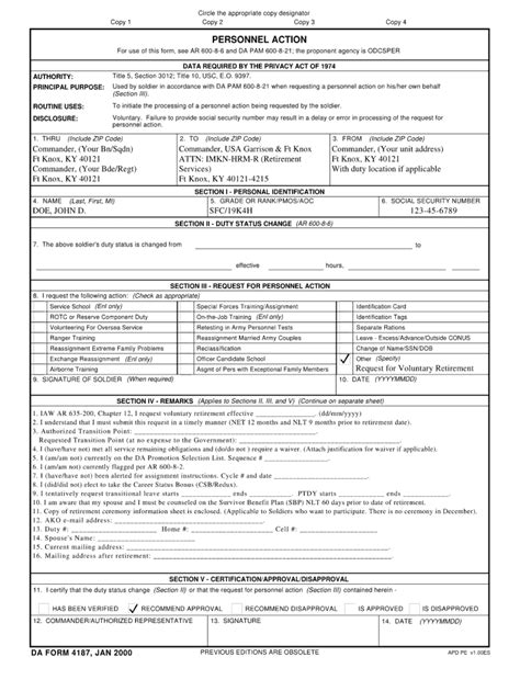 Army Forms 4187 Fillable Printable Forms Free Online