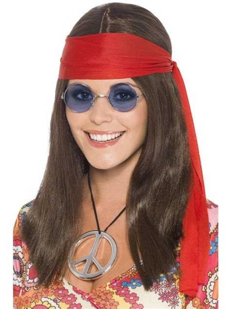 Hippy Chick Kit 1960s Adult Groovy Fancy Party Costume Ladies Brown Wig Accessory Hippie Rock