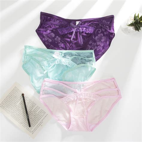 Sexy Ladies Underwear See Through Jacquard Plus Size Briefs See Through Seduction Panties 100