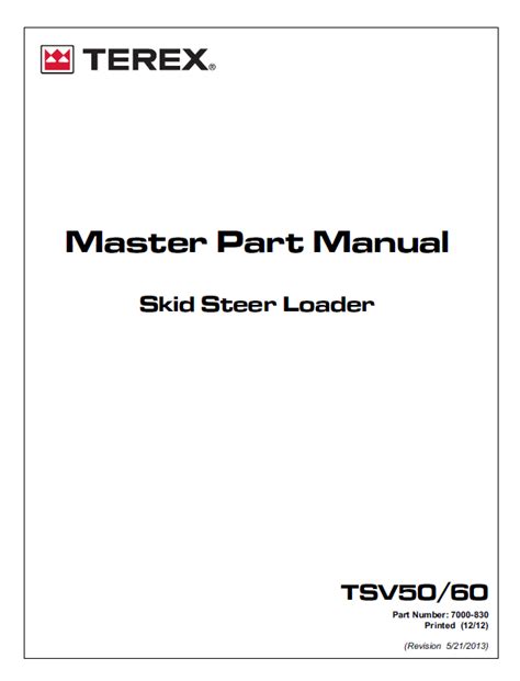 Terex Tsv5060 And Tsr7080 Skid Steer Loader Master Part Manual Pdf