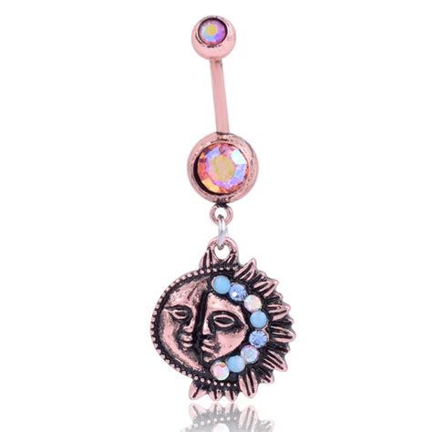Crystal Sun And Moon Dangle Navel Belly Button Ring Bar Body Piercing Jewelrybody Piercing