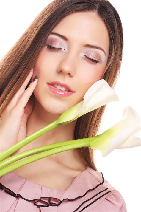 Beautiful Woman With Calla Flower Stock Photo Image Of Healthy Girl