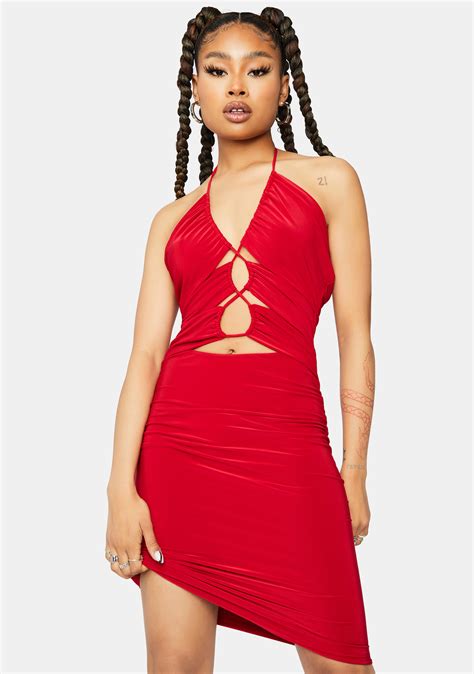 Cutout Ruched Halter Mini Dress Red Dolls Kill