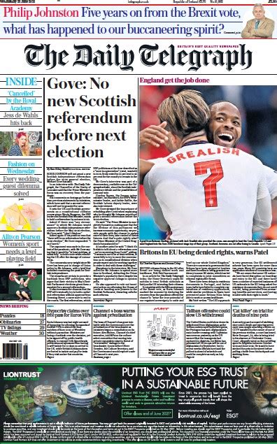 The Daily Telegraph Uk Front Page For 23 June 2021 Paperboy Online