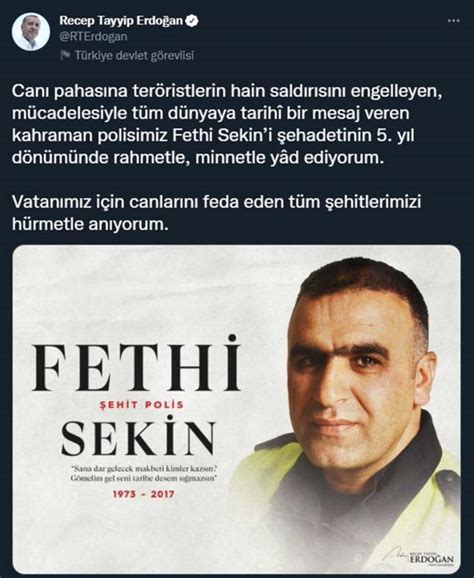 Cumhurbaşkanı Erdoğan Dan Fethi Sekin Paylaşımı