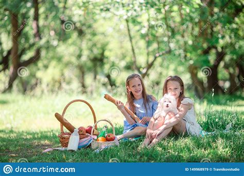 Two Little Kids On Picnic In The Park Stock Image   Image  