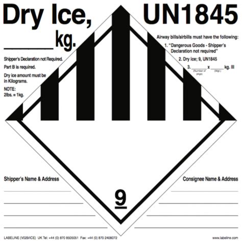 Class 9 Dry Ice Un1845 Dangerous Goods Labels