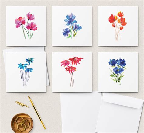 Watercolour Flowers Greeting Card Pack Printed In The Uk Putty Print