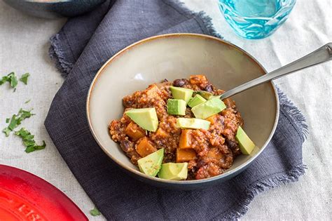 One Pot Sweet Potato Black Bean Chili Nourish And Fete