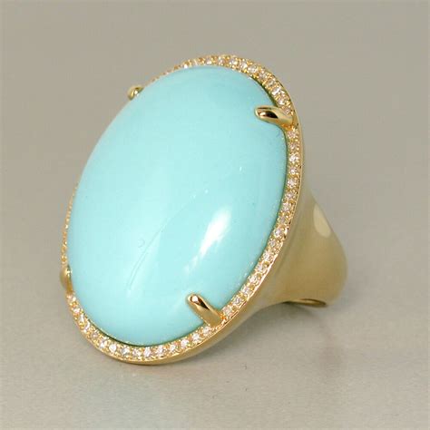 Turquoise And Diamond Modern Cocktail Ring In 14K Yellow Gold 18 71c