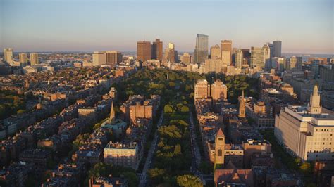 6k stock footage aerial video approaching Boston Common, Downtown ...