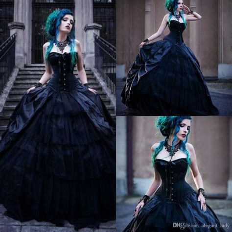 2019 Black Romantic Gothic Wedding Dresses Strapless A