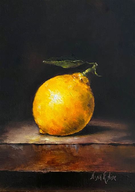 Lemon With Leaf Original Still Life Oil Painting Nina Raide Fine Art