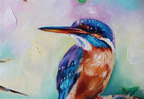 Kingfisher Original Painting Bird Oil Art Canvas Kingfisher Etsy