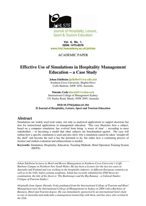 Pylon hospitality management which is run by christopher manning of cape cod is a hospitality company that works primarily in the lodging business. (PDF) Effective Use of Simulations in Hospitality ...