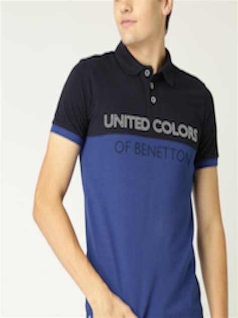 Buy United Colors Of Benetton Men Blue Colourblocked Polo Collar Pure