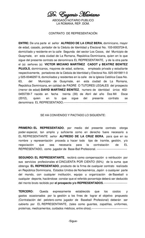 Contrarto De Pelotero Contrato Dr Eugenio Mariano Abogado Notario