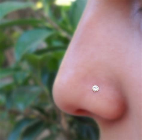 14k Solid Yellow Gold Nose Ring Stud Set With A 2mm Diamond