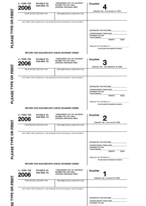 Form J 1040 Es Payment Vouchers 2006 Printable Pdf Download