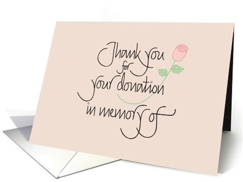 Hand Lettered Thank You Sympathy For Your Donation In Memory Of Card
