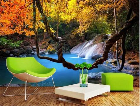 Custom Wallpaper Forest Waterfalls Natural Scenery Television