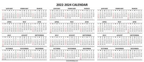 2022 2023 2024 Calendar Printable Template 3 Year Calendar Planner