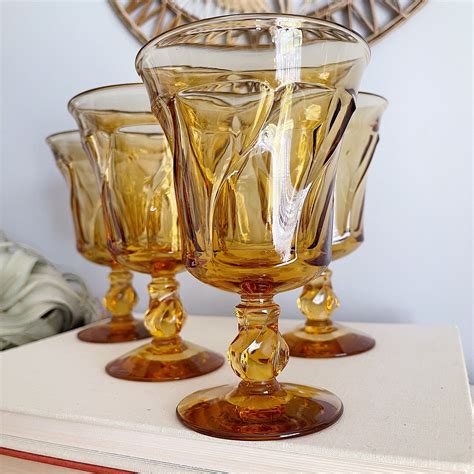 Vintage Fostoria Jamestown Amber Glass Stemware Set Of 4 Etsy