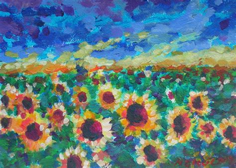 Sunflower Fields Acrylic Painting By Maja Grecic Sunflower