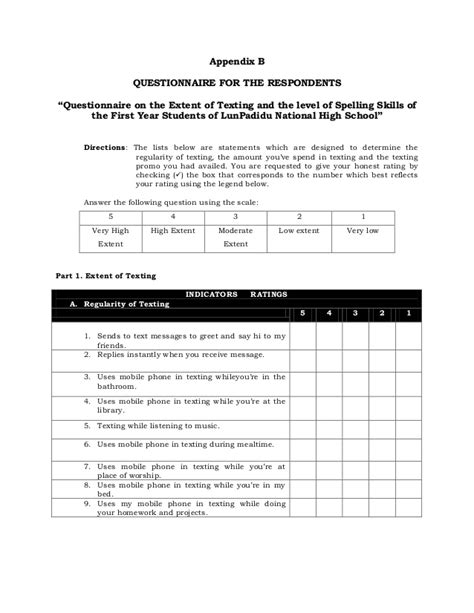 The question should be arranged according to the importance and. Filipino Thesis Questionnaire Sample - Thesis Title Ideas ...