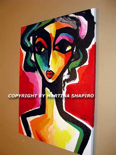 Expressionist Girl On Red Contemporary Original Painting On Canvas By