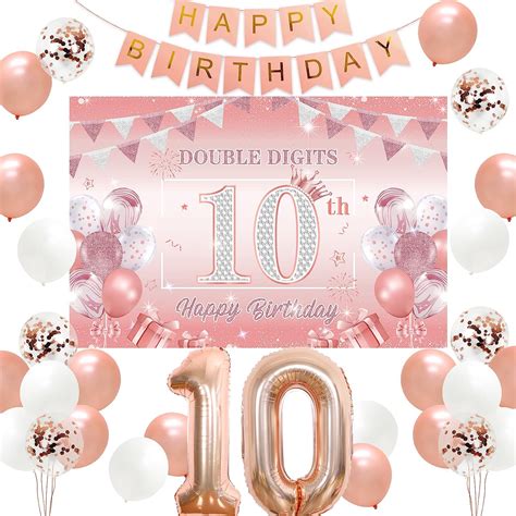 Amazon Com 10th Birthday Decorations For Girl Rose Gold Double Digits