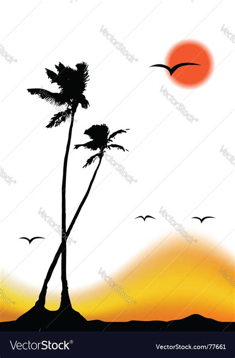 Tropical Sunset Palm Tree Silhouette Royalty Free Vector