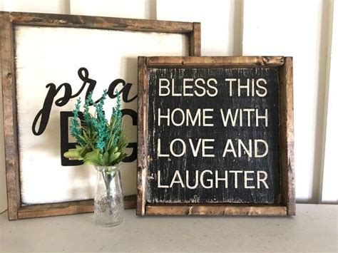 Bless This Home With Love And Laughter Wood Sign Wood Frame Etsy Rustic Barn Decor Frame