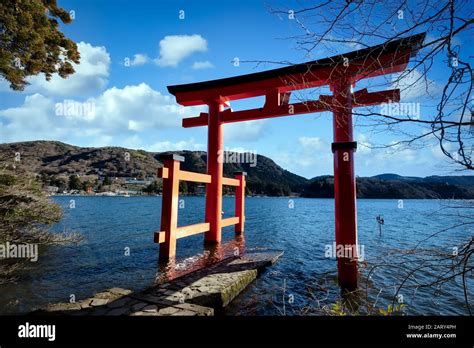 A Torii Gate On Lake Ashinoko In Hakone Japan Stock Photo Alamy