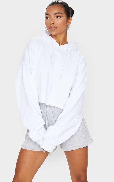 White Ultimate Oversized Crop Hoodie Tops Prettylittlething Qa