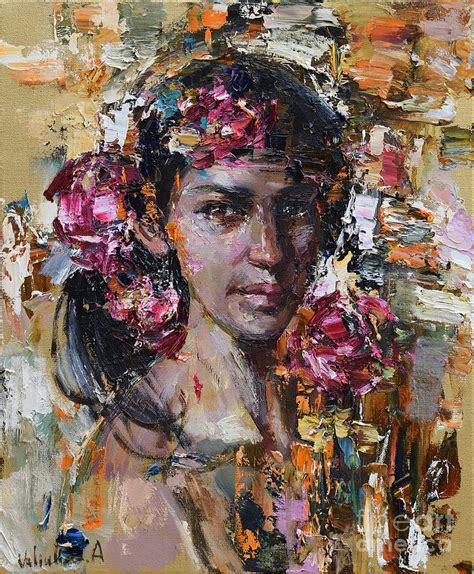 Abstract Girl With Flowers Painting By Anastasiya Valiulina Pixels