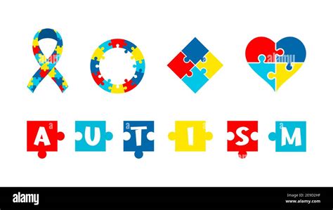 Autism Awareness Set Colorful Puzzle Pieces Jigsaw Puzzle Pattern