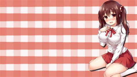 Wallpaper Anime Girls Red Cleavage School Uniform