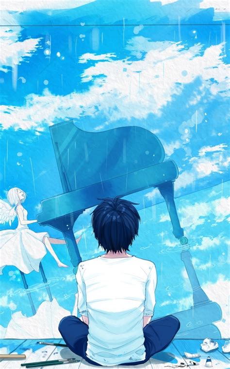 Download 1200x1920 Anime Boy Girl Angel Piano
