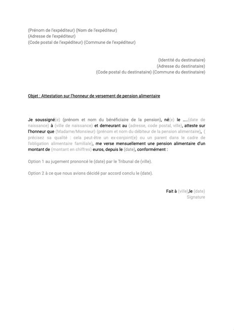 Mod Le D Attestation Sur L Honneur De Paiement D Une Pension