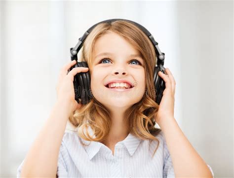 Little Girl With Headphones At Home Stock Image Image Of Preteen