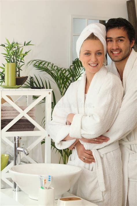 Couple Together In The Bathroom Stock Image Image Of Fold Embrace