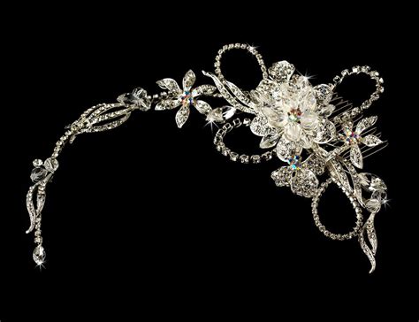 Cz Vintage Crystal Rhinestone Silver Bridal Tiara Hair Comb Pin Veil