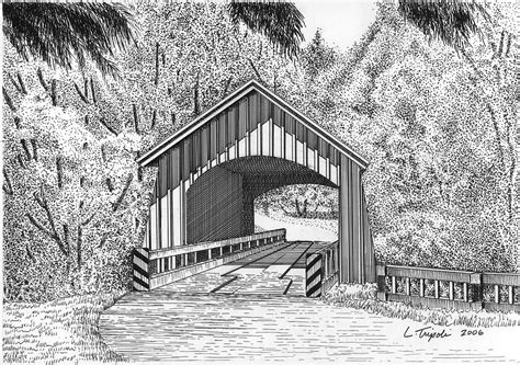 North Yachats Covered Bridge Drawing By Lawrence Tripoli