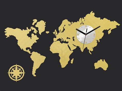 Wall Clock Clock World Maps Metalic Glossy Gold Modern Etsy World Map
