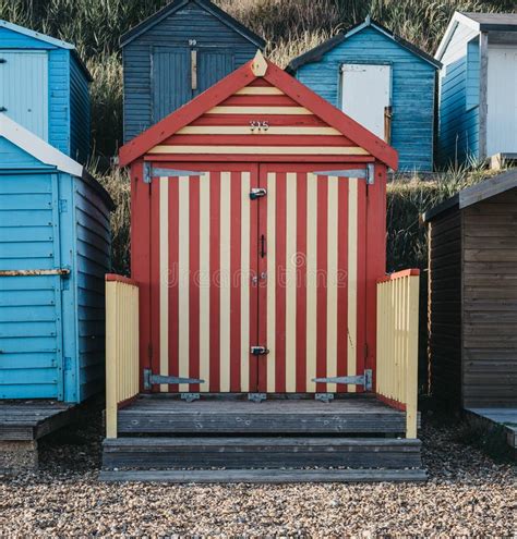 Colorful Beach Huts On A Beach Holiday And Travel Concept Stock Image