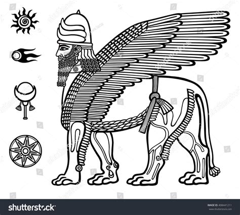 Image Assyrian Mythical Deity Shedu Winged Stock Vector 408441211