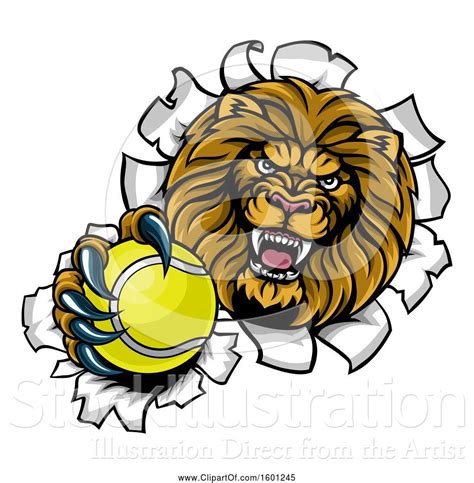 Vector Illustration Of Cartoon Tough Lion Sports Mascot Holding Out A