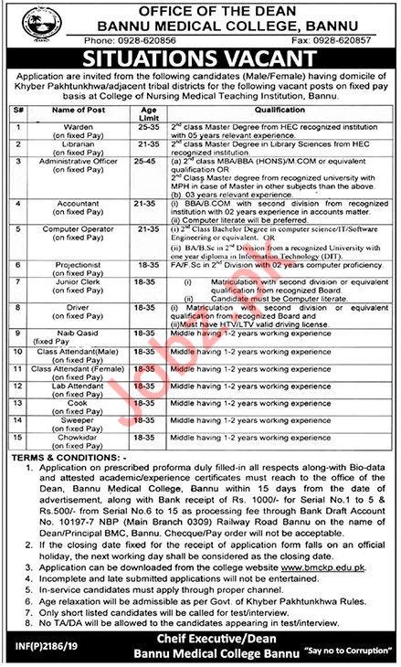 Bannu Medical College Jobs 2019 2023 Job Advertisement Pakistan